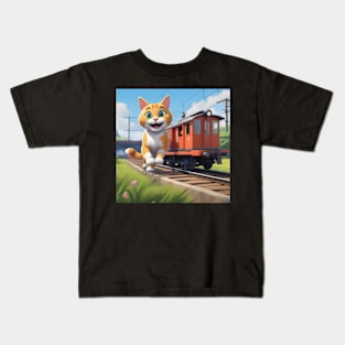 Cat Wanting To Be A Train Kids T-Shirt